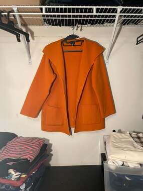 Eileen Fisher Petite PS Orange Italian Boiled Wool Open Front Shawl Collar Coat